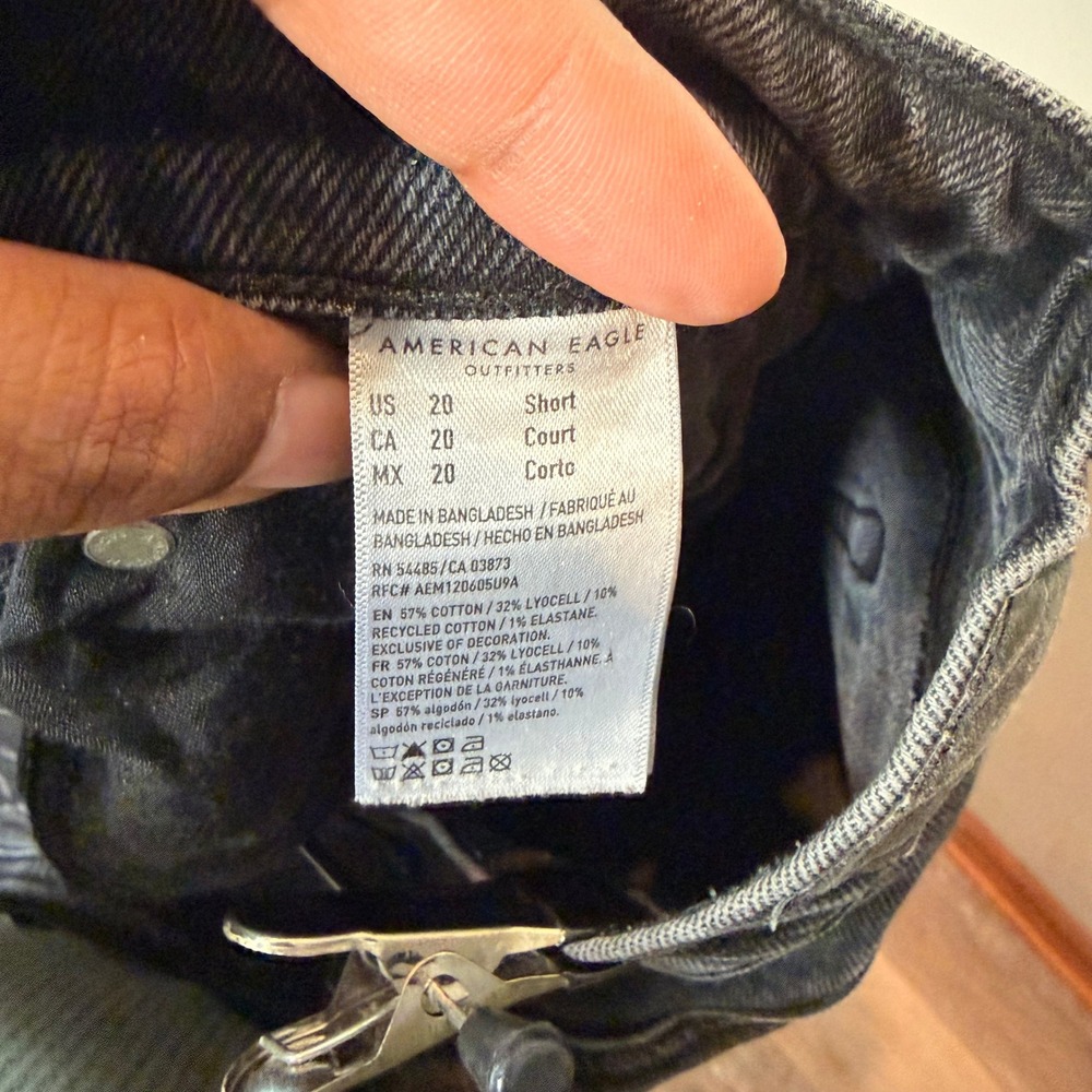American Eagle Ankle Straight Jeans Womens 20 Short Black Distressed High Rise - Picture 8 of 10